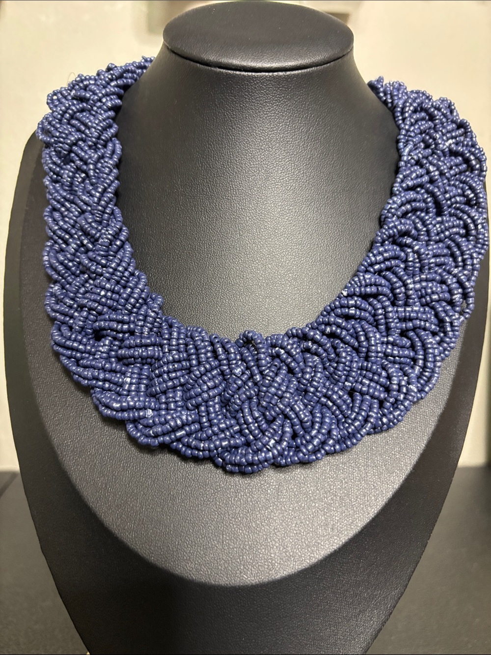 VTG Handmade Navy Beaded Braided Collar Necklace Boho Statement Women Jewelry